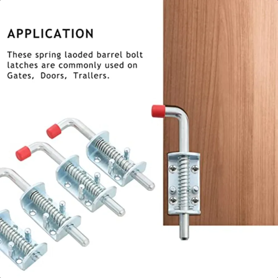 Kunci Logam Model Barrel Bolt dengan Pegas Pengunci 6.5 inci Panjang dengan Pegangan, Tugas Berat untuk Gerbang, Pintu Gudang, Pintu Belakang Trailer, Garasi, 4 Ukuran