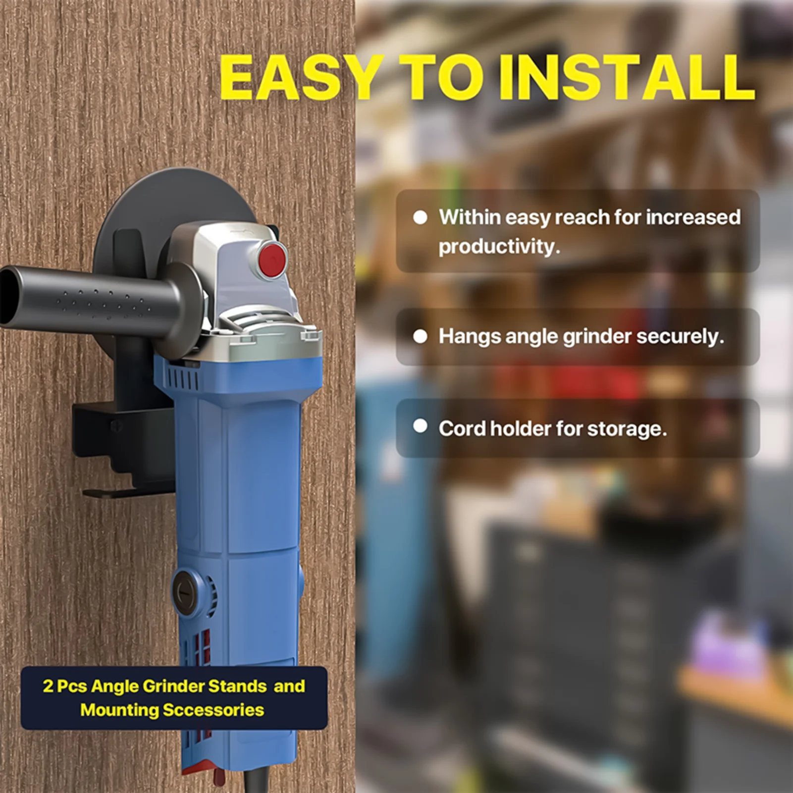 

Heavy Duty Angle Grinder Holder Space-Saving Easy to Install Grinders Tools Storage Rack for Hanging Most 5 Inch Grinder Tools