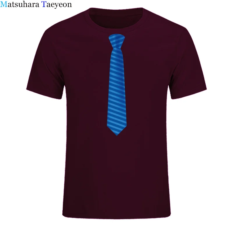 blue tie men tshirt brand Short Sleeve round collar printing fashion casual Men\'s t-shirt wear Tees Tops clothing