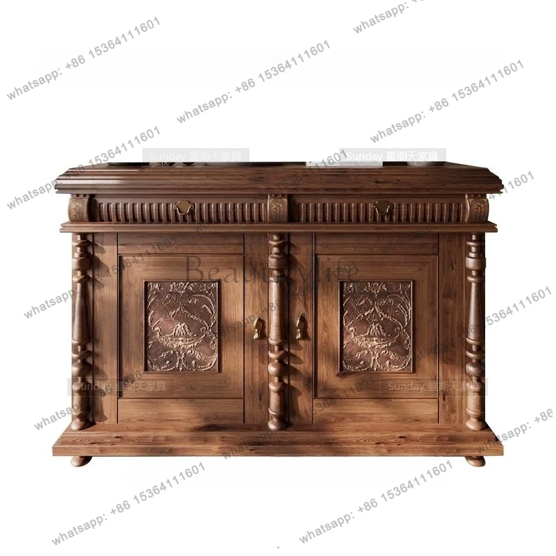 

8Pre-Aged Carved Sideboard French Wood Storage Carved Living Room Entryway