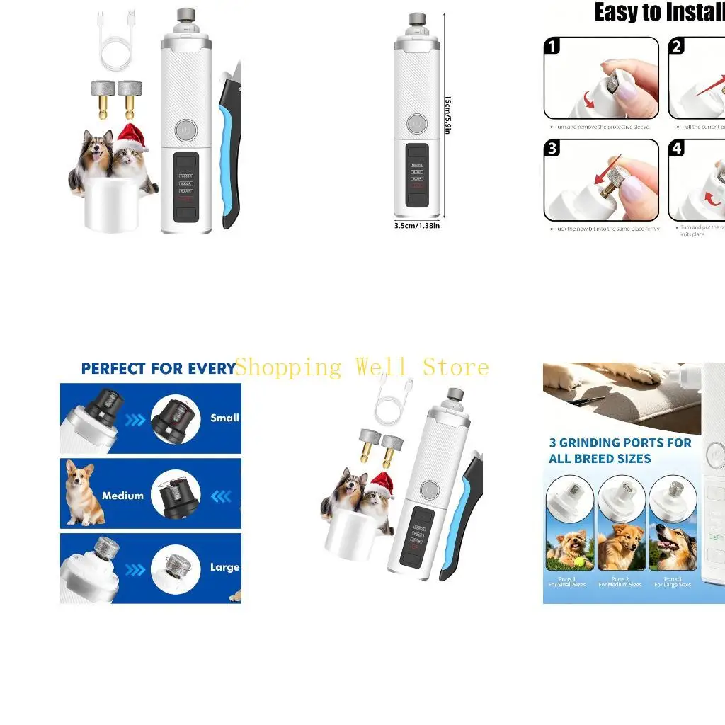 KX4B Pet File Set with Integrated LED Light, Three-Mode USB Rechargeable Grooming Device,