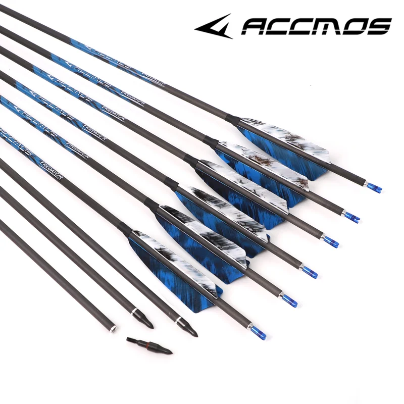 

6/12pcs ACCMOS Archery Pure Carbon Arrow ID6.2mm 32Inch Shaft Spine 250 /800 Natural Feather Arrow Hunting Traditional Shooting