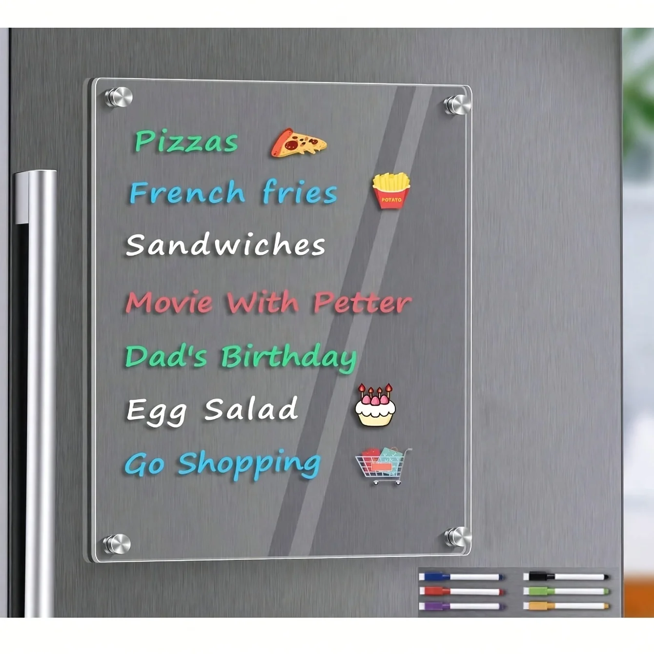 Acrylic Magnetic Planning Board, Clear Dry Erase Weekly Monthly Planner for Fridge, Memo Board with 6 Markers for Daily Notes