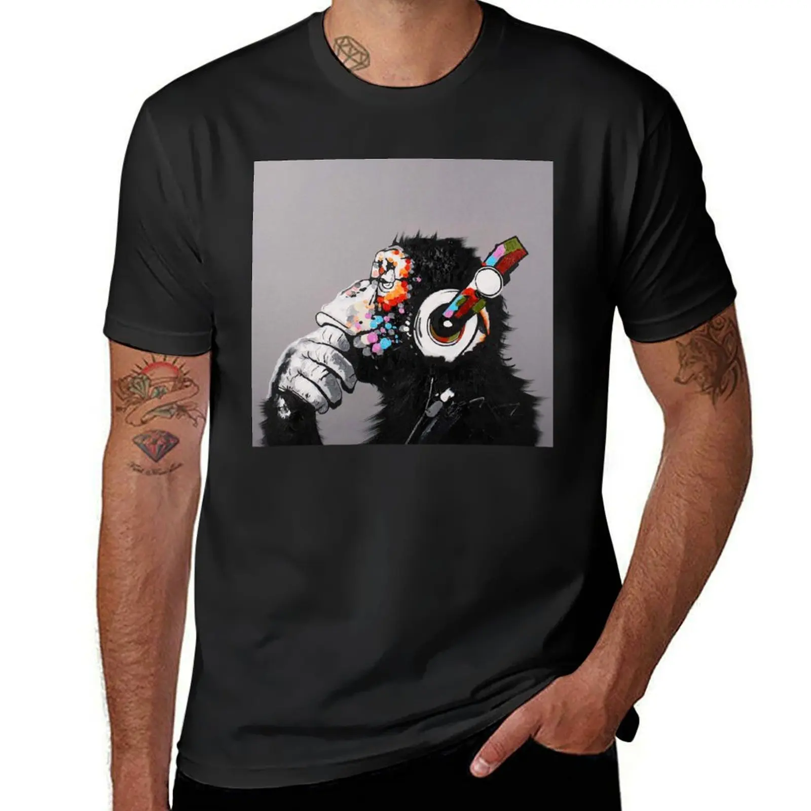 

DJ Monkey With Headphones Thinking Classic T-Shirt man t shirt vintage anime shirt rapper graphic tees mens workout shirts