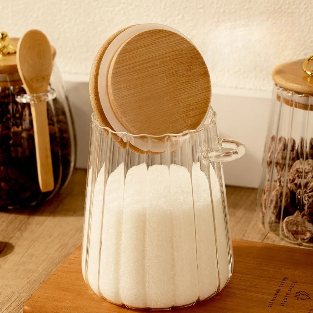 

Transparent Glass Sugar Container Leakproof Sealed Tea Storage Jar Wide Mouth With Lid and Spoon Grain Storage Canister Nut