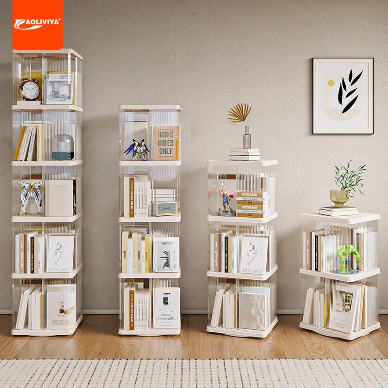 Aoliviya Rotating Bookshelf and Storage Shelf Floor Transparent Children's Bookcase Multi-Layer Wheeled Mobile Picture Book Stan