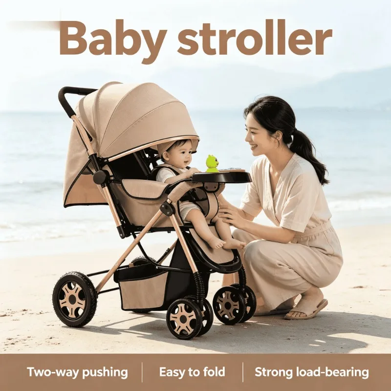 

Lightweight Foldable Baby Stroller - Reversible Compact Infant Trolley with High Seat Perfect for Travel and Newborn Comfort