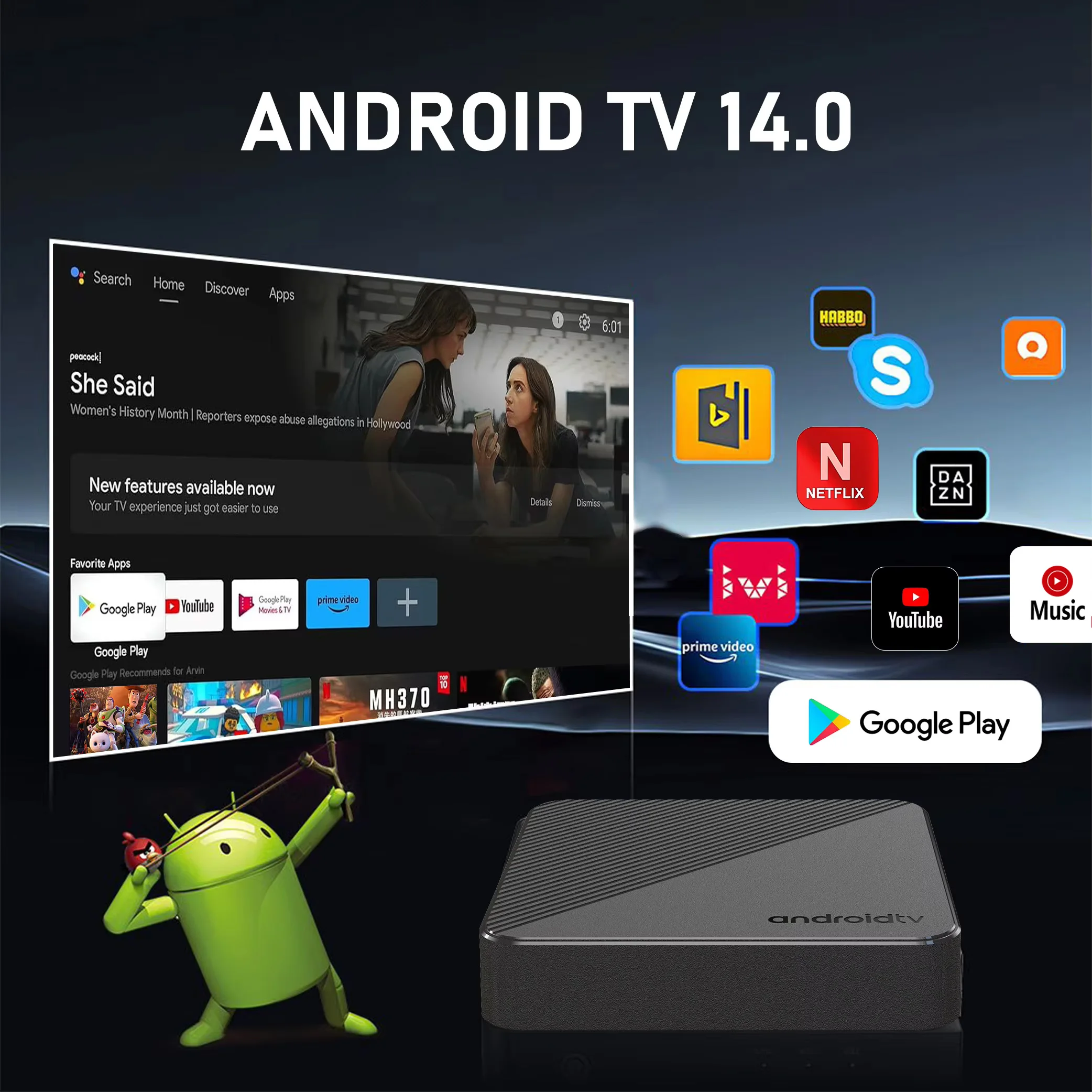 Android 14 Mortal T1S TV Box Wifi6 1000M Smart 4K Free Live TV Heimkino AllwinnerH313 Streaming MediaGlobal Version Youtube