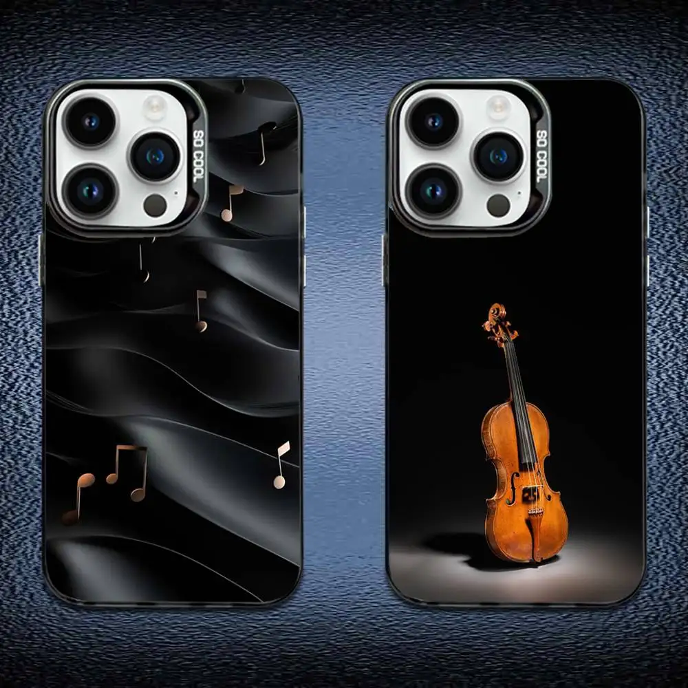 

Music Musical Violin Guitar Phone Case For iPhone 16,15,14,13,12,11,Mini,Pro,E,MAX Black Candy Matte Shockproof Cover