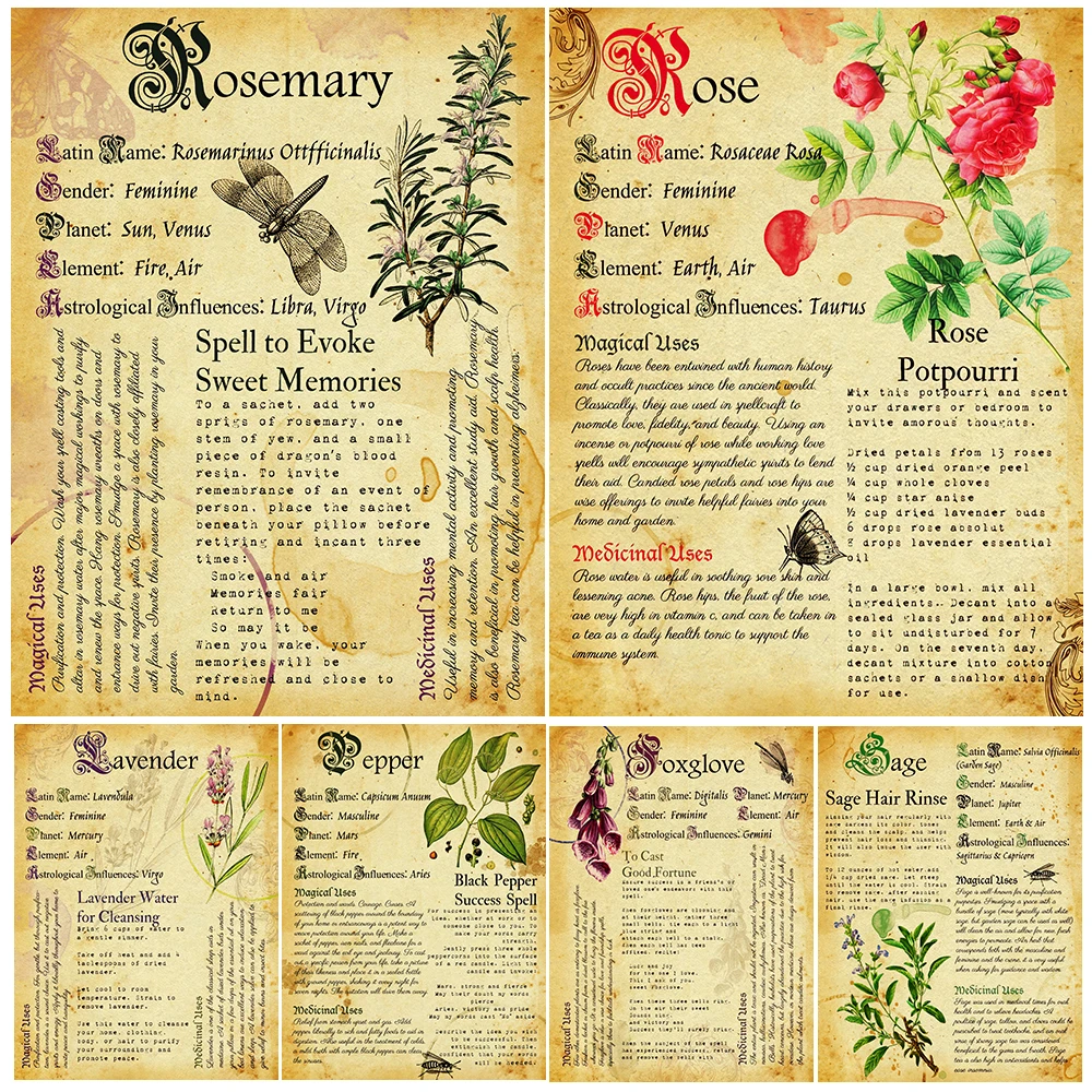 Herbalism For The Green Witch,Vintage Wall Art Canvas Painting,Hedge Witch,Wiccan,Pagan,And Herbalist,Art Poster And Print Decor