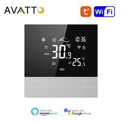 AVATTO Tuya WiFi Smart Central Air Conditioning Thermostat Switch Heating Cool 3 Speed Fan Coil Unit,Work for Alexa Google Home