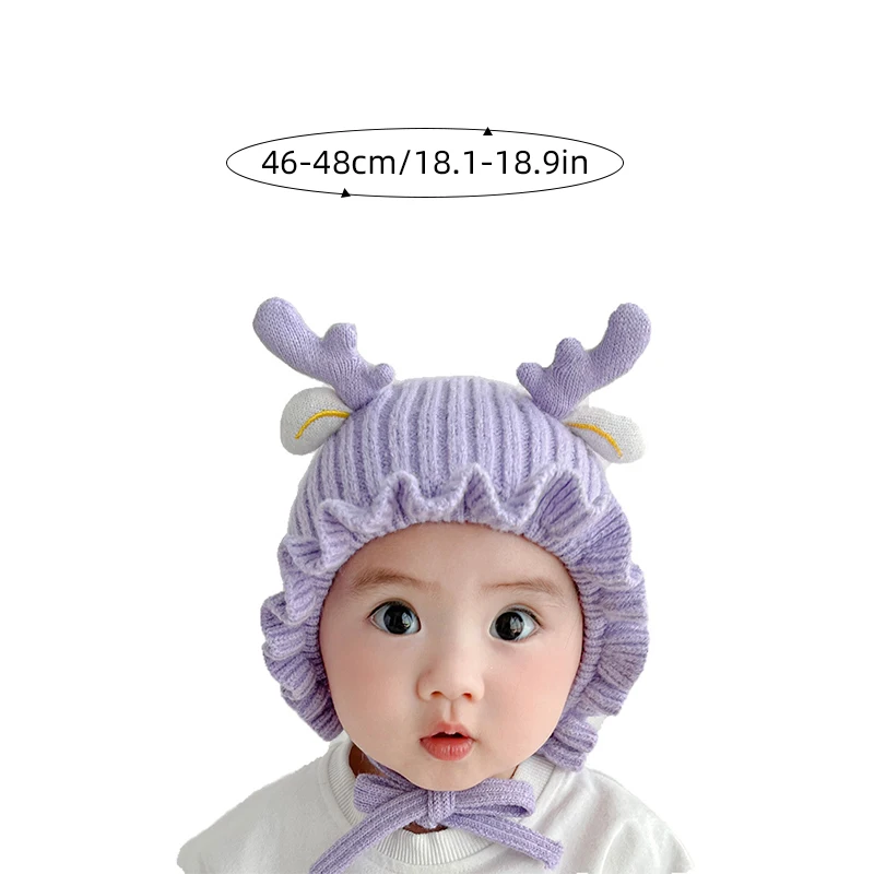 Cartoon Deer Baby Knitted Hat Winter Warm Infant Ear Protection Cap Solid Color Cute Antler Toddler Boy Girl Beanie Caps