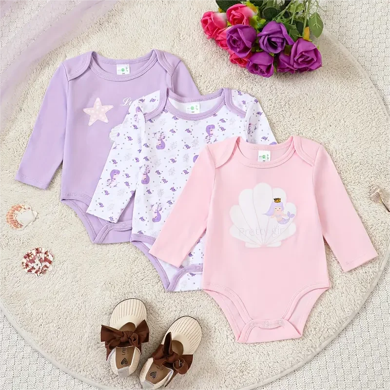 3PCS Spring/Summer New Baby Cotton jumpsuit Fashionable and Cute Cartoon Universe Series Set for Boys Girls with Long Sleeves