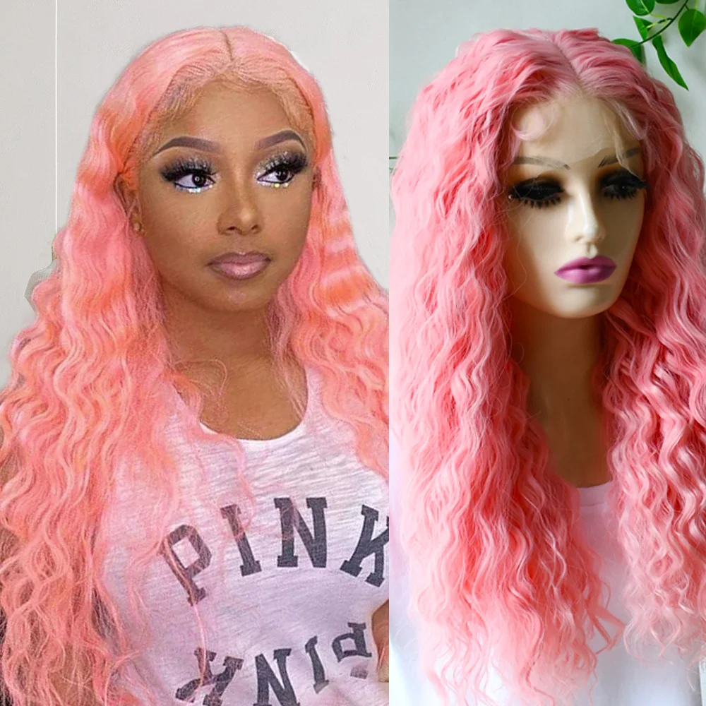 الوردي الاصطناعية الدانتيل شعر مستعار أمامي غلويليس 13x4 طويل مجعد الدانتيل الجبهة الباروكات للنساء رقيق سميكة كبيرة حجم تأثيري الطرف