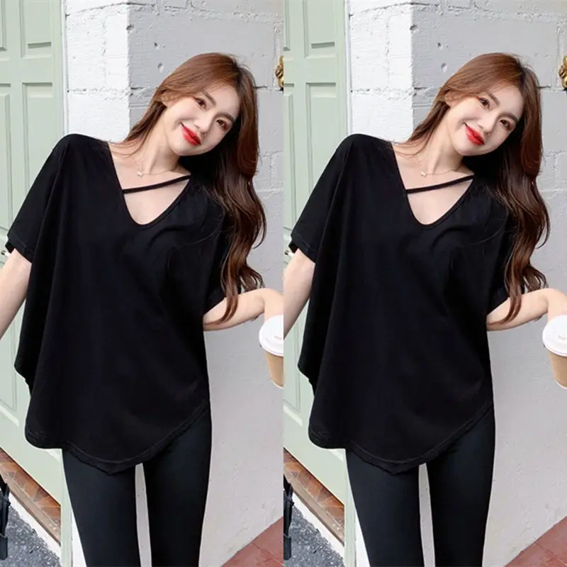 Lazy Style Loose Simplicity Short Sleeve Tops Women Clothing Solid All-match Plus Size Casual T Shirts Fashion Korean Summer New