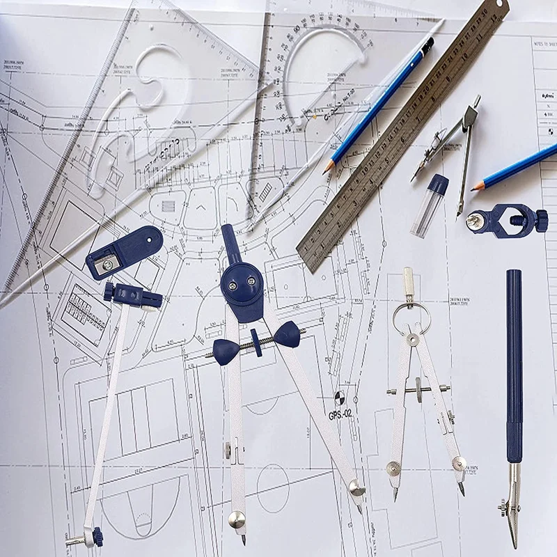 9Pc Drafting Compass For Geometry Set Tool Compass Drawing Tool For Geometry For Drafting, Math, Drawing, Engineer Tool