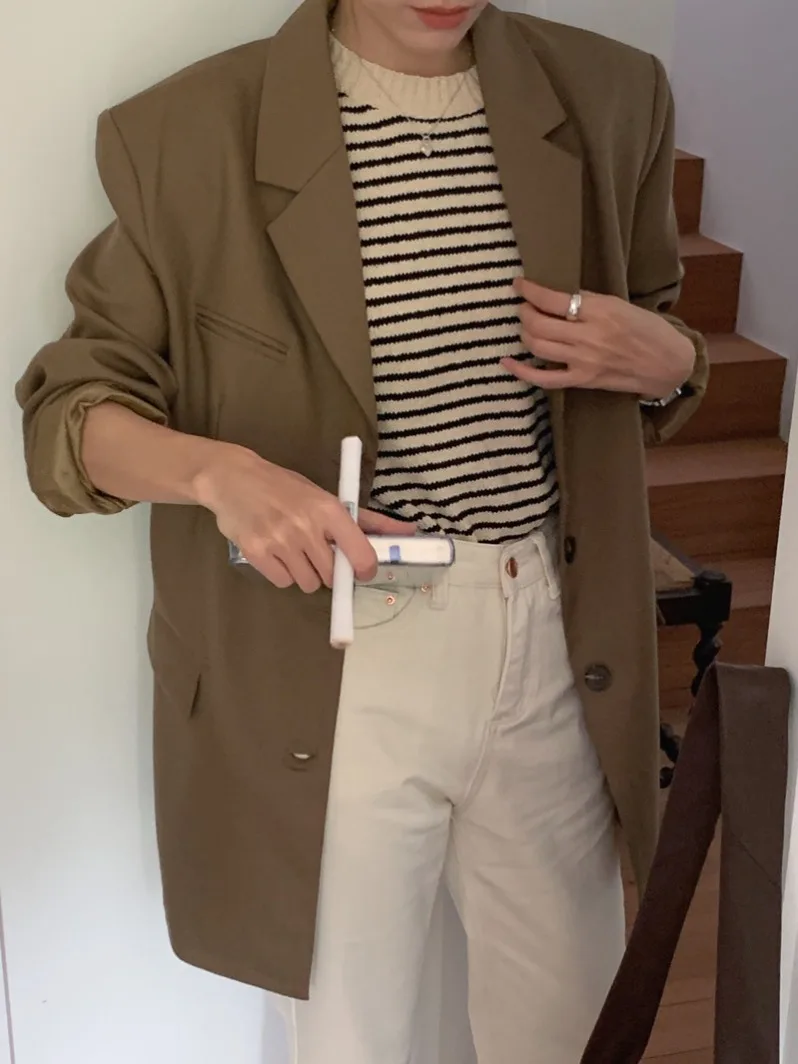 

Шикарное пальто-бойфренд оверсайз, женский костюм с отложным воротником на одной пуговице, топ, свободный крой, осень-зима, ретро мода