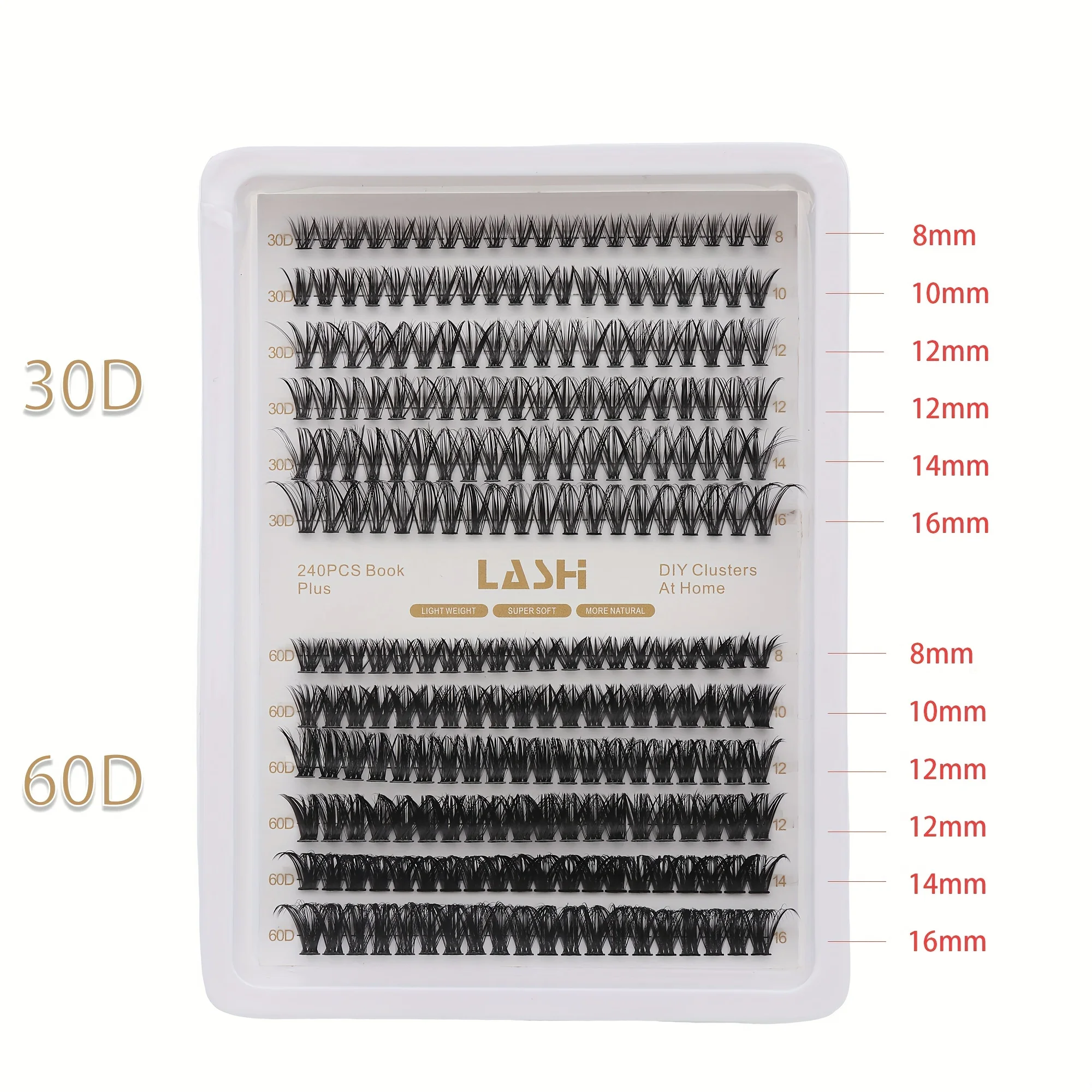 Cílios postiços, 30D/60D DIY Cluster Cílios, 240 PCS Grande Capacidade, 3D Volumoso, Leve Macio, Presente de Natal para Mulheres