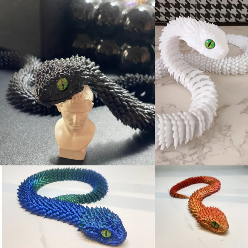 

72cm Action Figure 3D Printed Snake Articulated Bush Viper Toy Snake Integrated Multi-joint Movable Model Desk Home Decor Gift