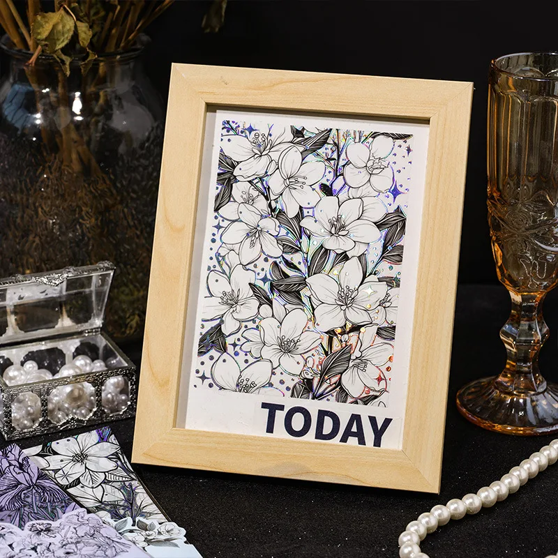 5 pcs Silver Stamping Flowers sticker Decorative Diary Album Scrapbooking Material back to school Junk Journal Supplies