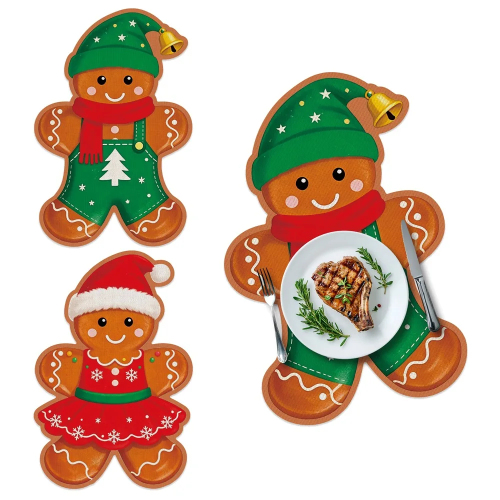 2-10Pcs Christmas Gingerbread Man Placemats Non-slip Heat Resistan Table Mats Christmas Party Kitchen Dinner Home Table Decor