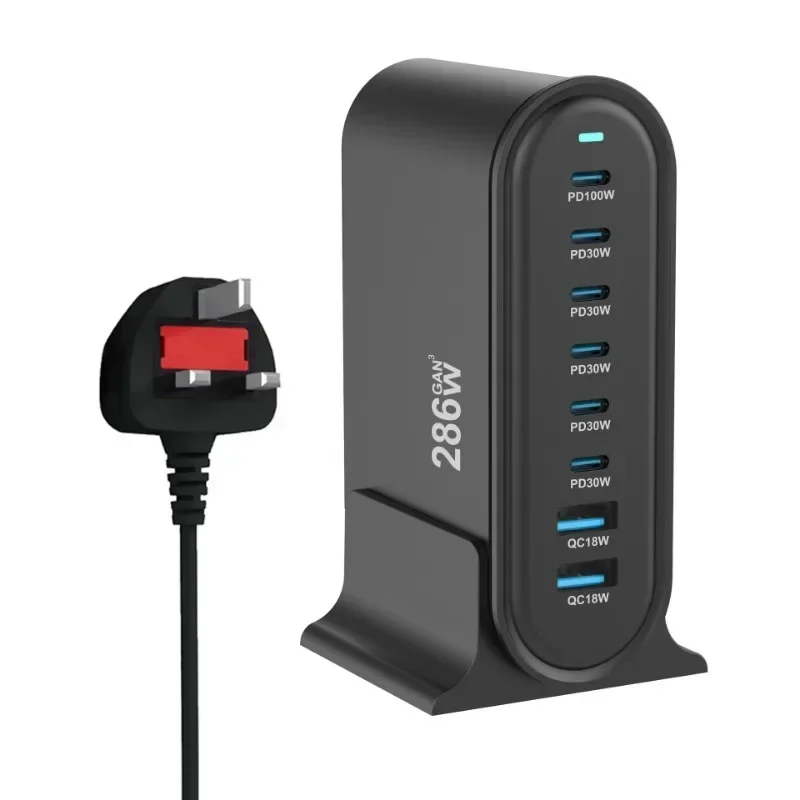 

286W Desktop 8-Ports USB Type C PD Charger Fast Charge 3.0 USB Type C 100W PPS Fast Charger Mobile USB Charger