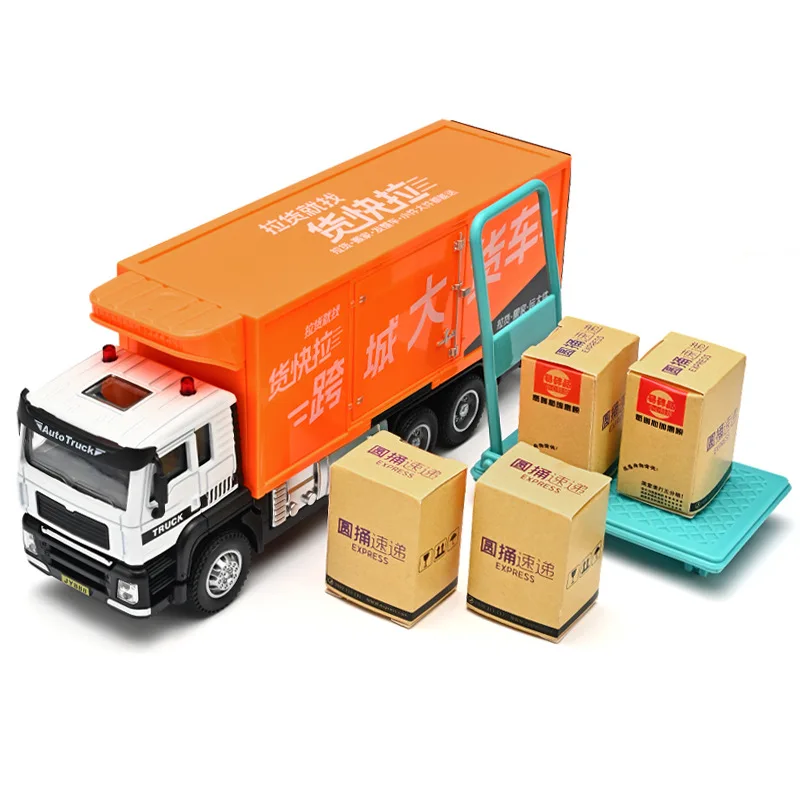 

1:50 Freight Express Transport Vehicle Alloy Car Model Sound and Light Freight Loading and Unloading Props