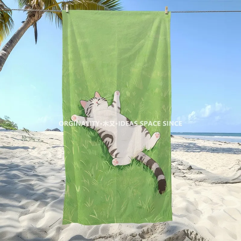 Chill Lazy Cat Beach Towel Patterned Sunscreen And Windproof Suitable For Swimming Pool Camping Travel