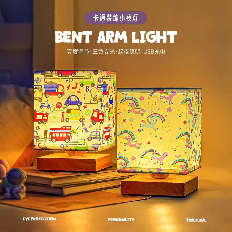 

Cartoon Kid Table Lamp Children's Bedroom Lamp Fabric Lampshade Wooden Nightstand Light For Nursery Girl Boy Living Room Bedside