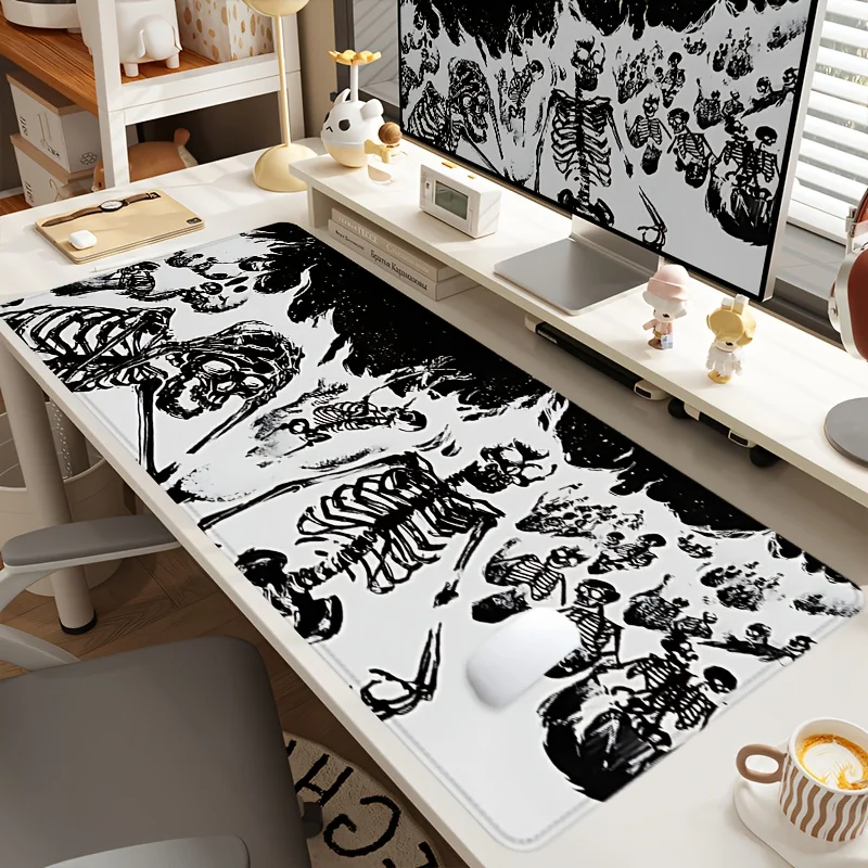 

Black & White Skull Gaming Mouse Pad - Large Size, Natural Rubber Non-Slip Base for Precision Play