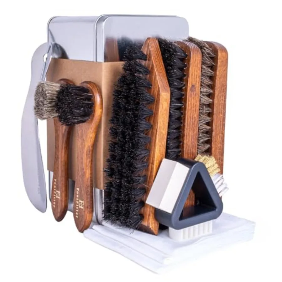 

FootFitter Ultimate Shoe Care Kit Premium Shine Brush and Suede Tools for Cleaning Polishing Conditioning and Restoring Leather