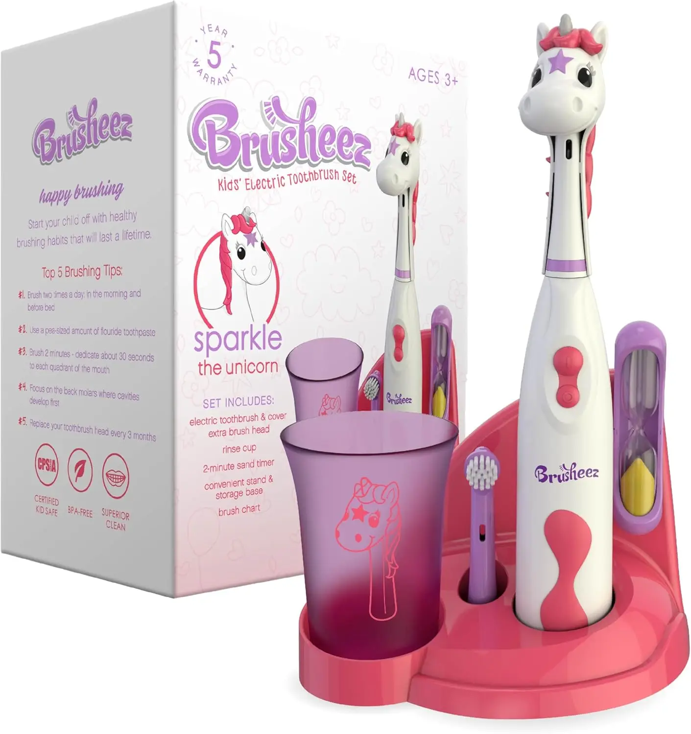 

Kids' Electric Toothbrush Set for Ages 3+, Safe with Timer & Fun Design, Encourages Healthy Brushing