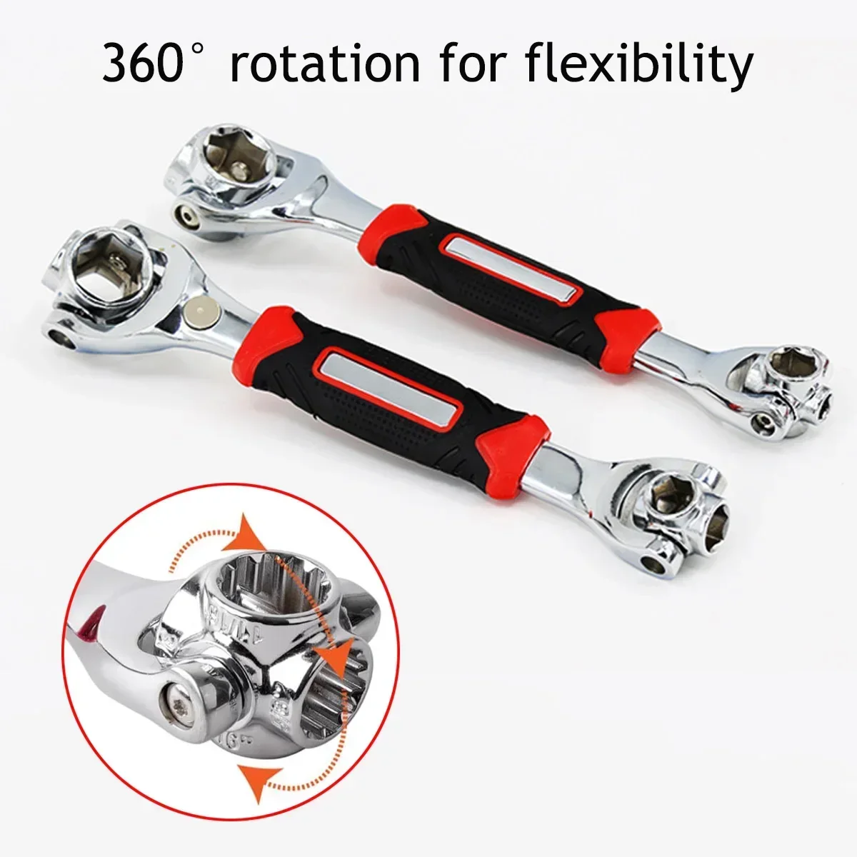 

52-in-1 Car Tools Multifunctional Socket Wrench Set Metric 8-19mm SAE 5/16"-3/4 Non-Slip Handle 360 Degree Swivel Head Universal