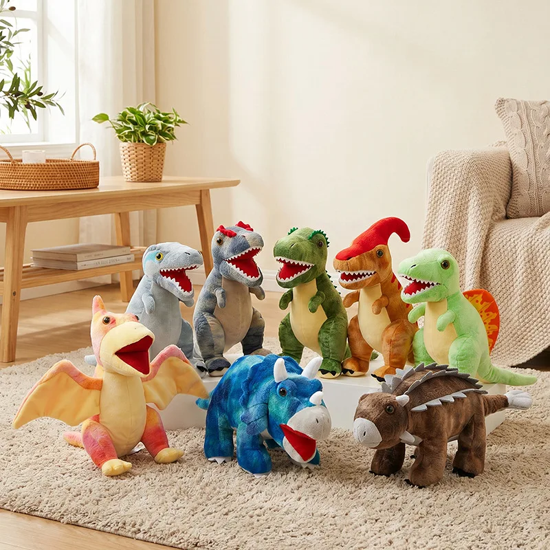 Jurassic Dinosaurier Plüschtiere T-Rex Velociraptor Ankylosaurus Kuscheltiere Weiche Dinosaurier-Puppen Geschenk für Jungen Gefüllte Dino-Plüschfiguren