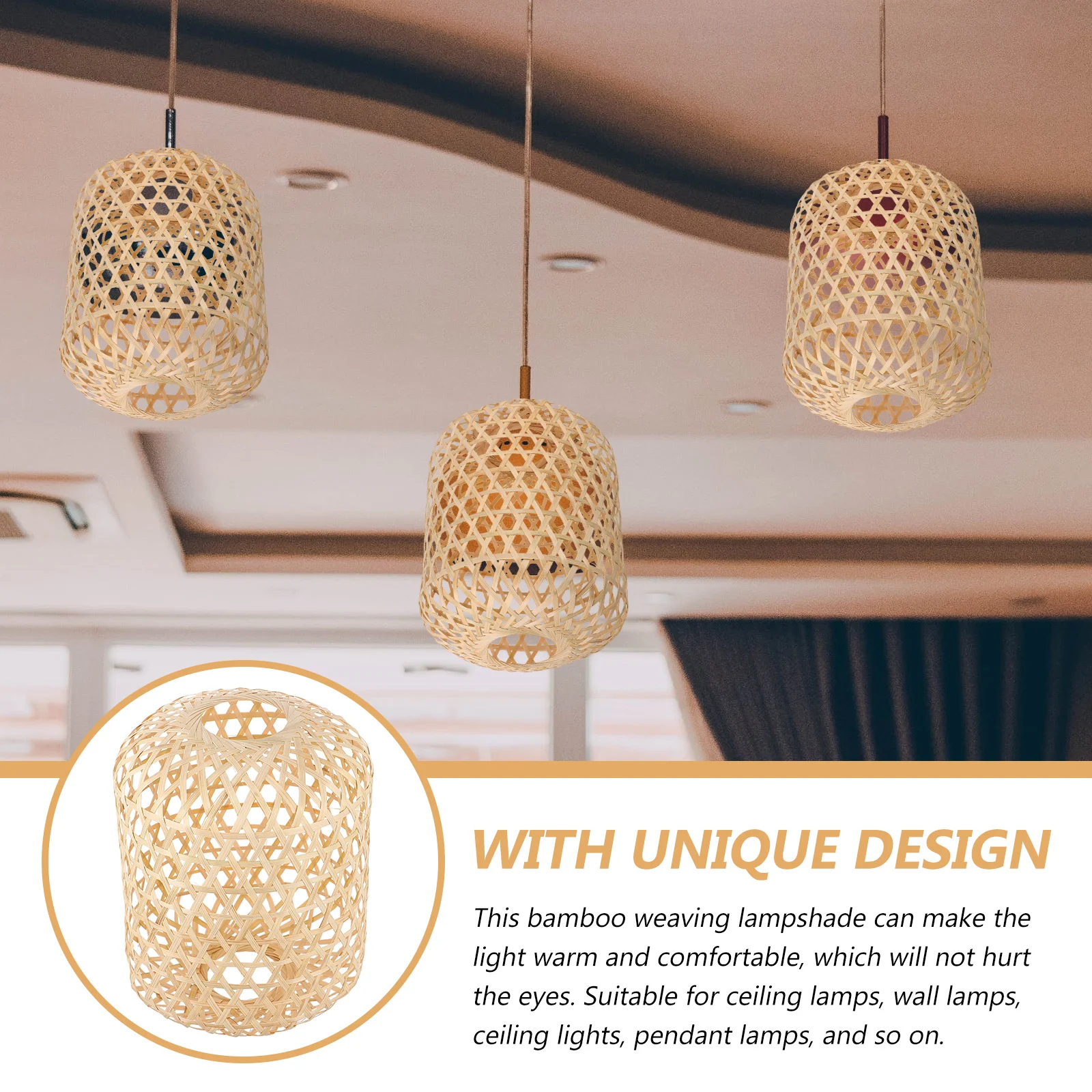 

Bamboo Weaving Lampshade Handmade Rural Pendant Lamp Cover Decorative Ceiling Light Cover Vintage Lamp Protector Home Decor