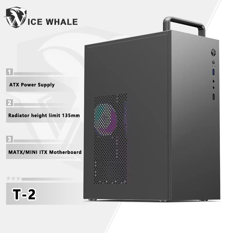 

T2 Computer Case M-ATX Mini-ITX Motherboard Business Portable Desktop Chassis Supports ATX Power Supply USB3.0