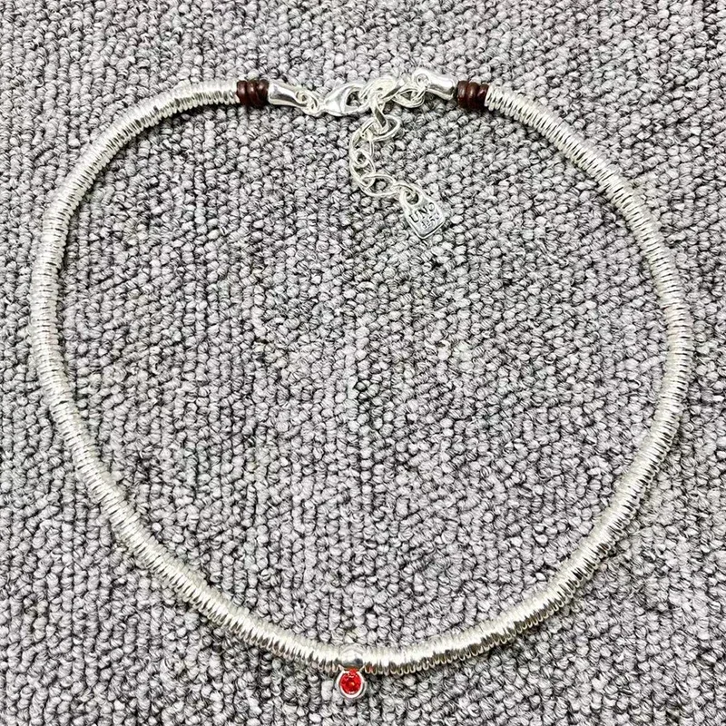 Luxury European and American Fashion Electroplated 925 Silver Delicate Beaded Necklace Women's Red Gemstone Romantic Jewelry Gif