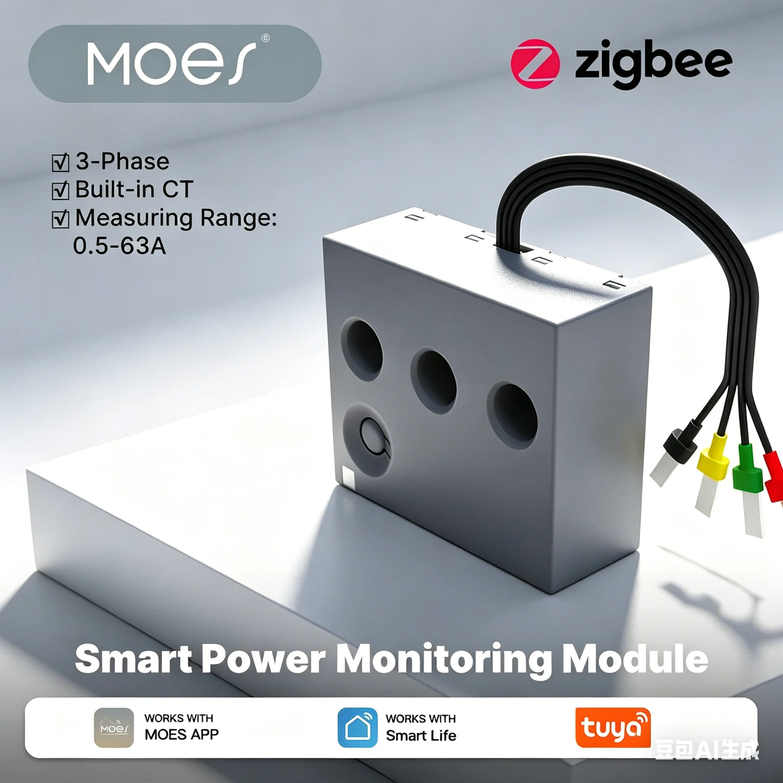 

MOES Tuya Zigbee 1-Phase Smart Power Metering Module Electricity Consumption Monitor 63A Measure Built-in Current Transformer