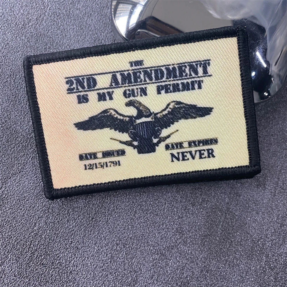 2nd Amendment Gun Permit Morale Tactical Patch Eagle Printing Hook and Loop Armband Military Backpack Hat Accessories Stickers