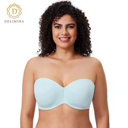 DELIMIRA Women's Strapless Bra Silicone-Free for Big Busted Minimizer Bandeau Plus Size Unlined Underwire