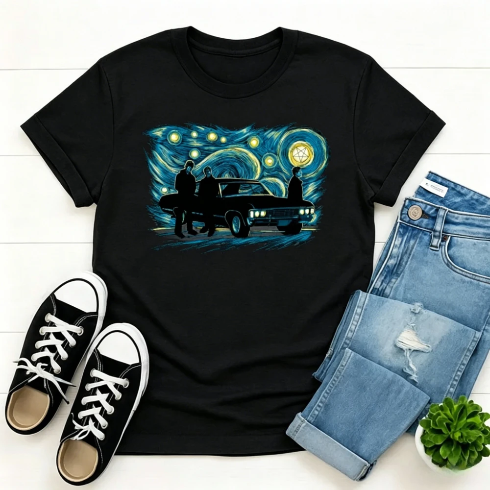 

Supernatural Night T-Shirt Starry Night Winchester Bros Tee Hunter Life Gift Tshirt Sci-Fi TV Show SPN Fan Apparel Men Women Top