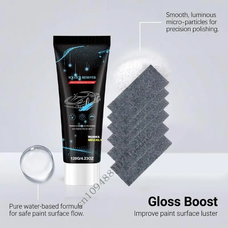 Parking Paint Cleanup for Car Finish with Repair Paste Tube and 6 Wipe Cloths, Wipe-On Scratch Care Set for Daily Finish Touch