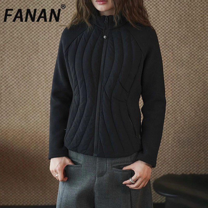 

FANAN полосатый дизайн, хлопковые пальто, женский кардиган на молнии с воротником-стойкой, облегающие куртки, офисная женская верхняя одежда, женская одежда, новинка зимы