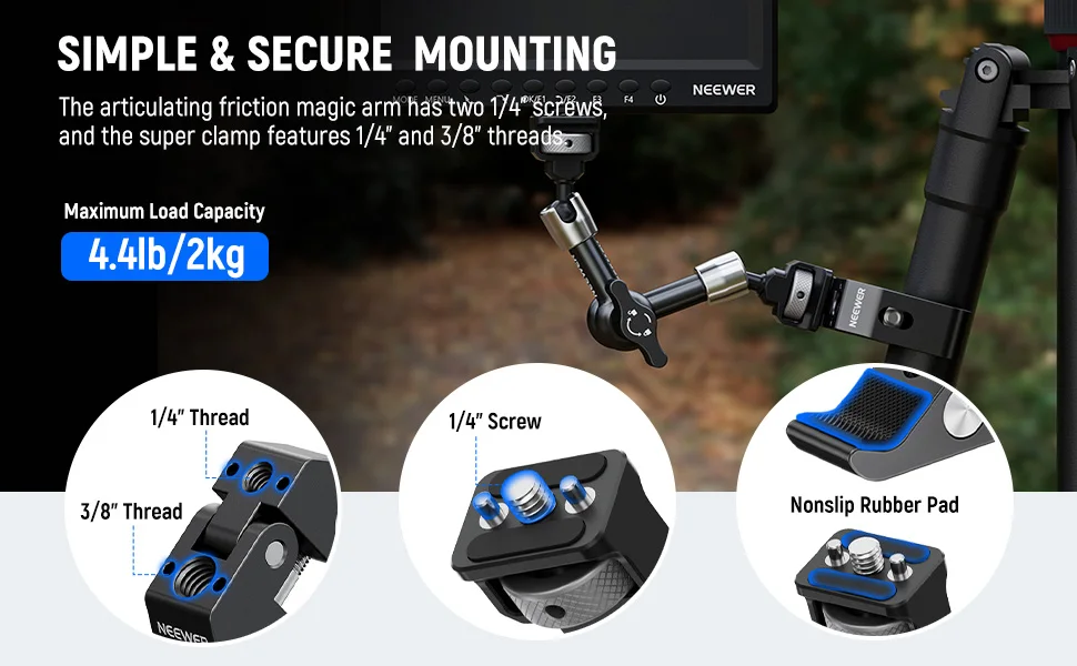 NEEWER 7" Gelenk-Magic-Arm-Klemmhalterung mit Super-Clamp-Kamera-Monitorhalterung für DSLR-Action-Kamera für SmallRig Cage – Detail 4