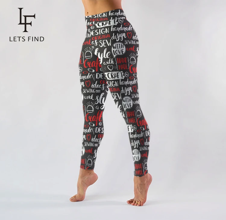 LETSFIND 2020 nowy 3D napis druk cyfrowy miękkie kobiety legginsy treningowe moda wysokiej talii Fitness elastyczne legginsy