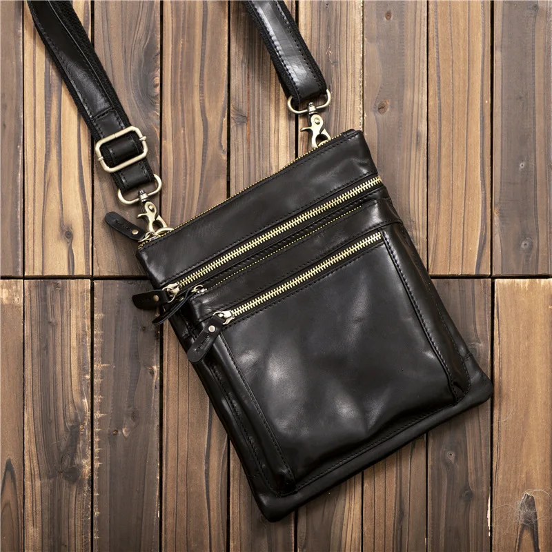 

0820 Men's Genuine Leather Shoulder Tablet Bag, Retro Oil Wax Top Layer Cowhide Crossbody Bag, Casual
