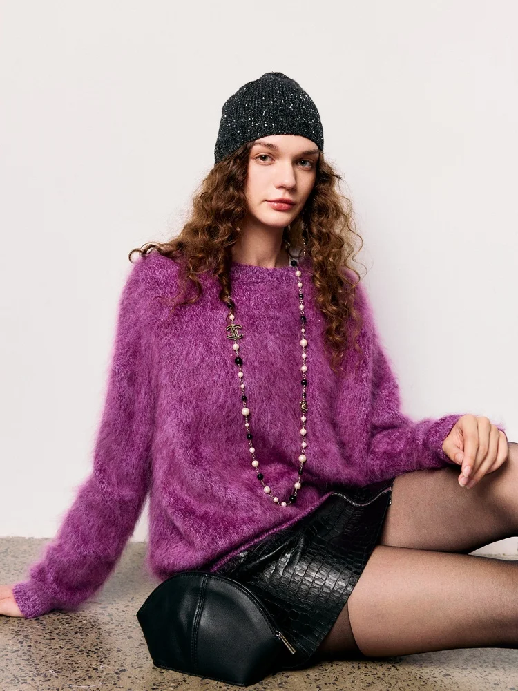 Birdtree, maglione lavorato a maglia con paillettes 100% cashmere, maglieria a maniche lunghe con scollo a O da donna, pullover allentato autunno 2025 T59002JF