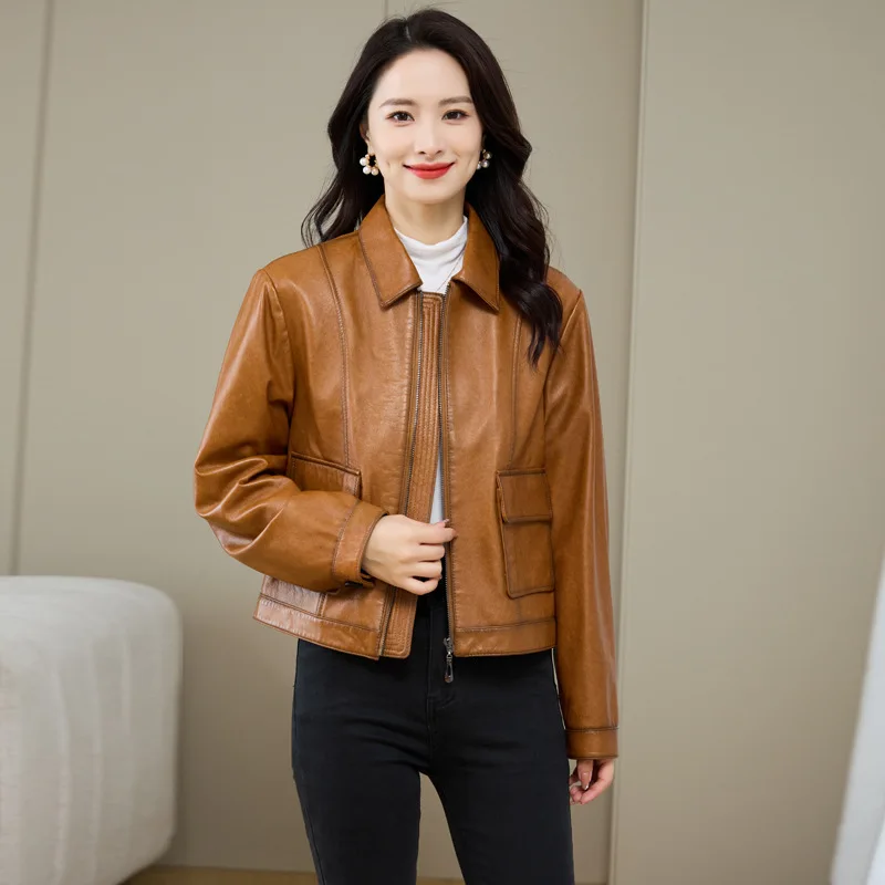 Winter New Genuine Leather Coat Women's Head Layer Plant Tanned Sheepskin Jacket Short Fashion Coat