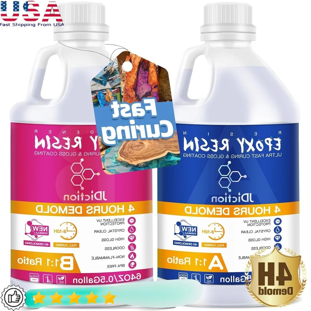 

Fast Cure Epoxy Resin Kit 1 Gallon 4 Hour Demold Crystal Clear Bubble-Free Non-Yellowing Self-Leveling Art Durable 1:1 Mix