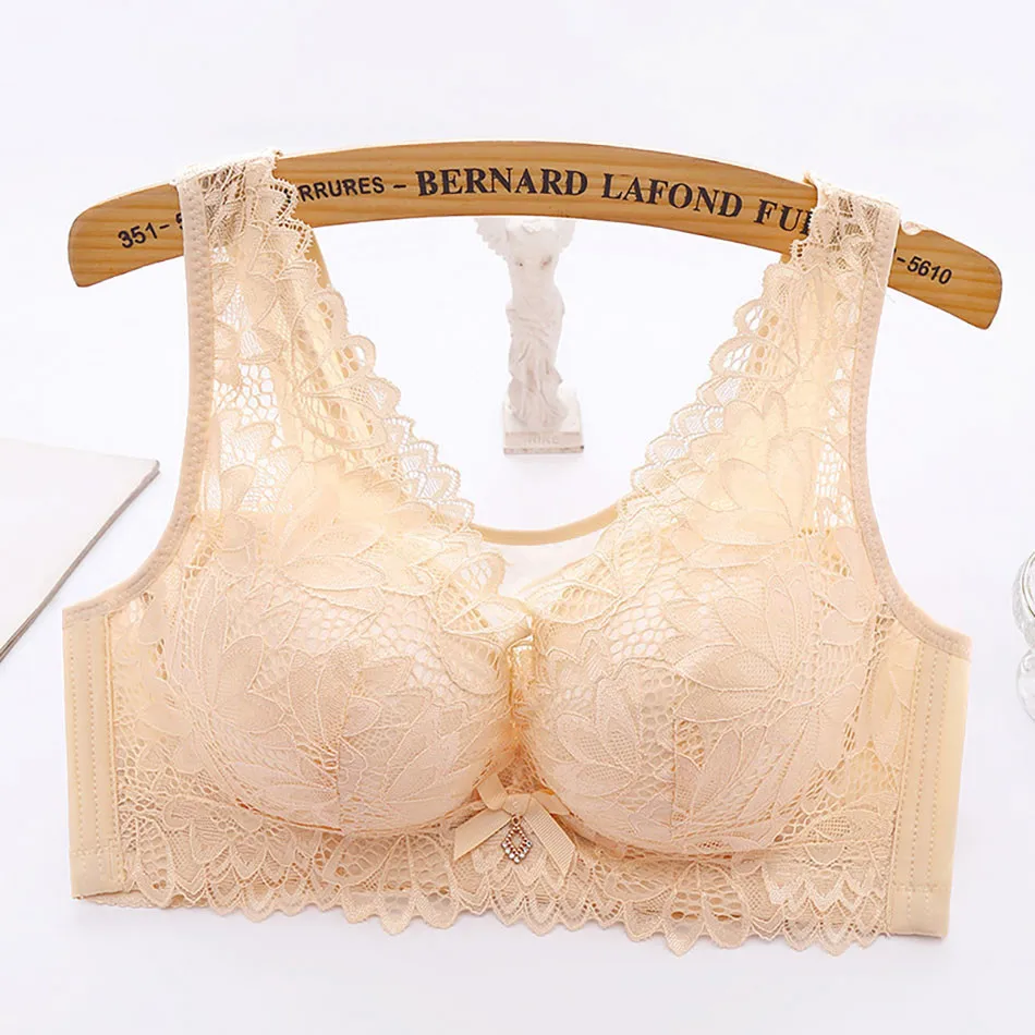 Women Elegant Plus Size Lace Bra No Underwire Comfortable Stylish 3/4 Cup Seamless Bralette Summer Thin Pregnant Maternity Bra